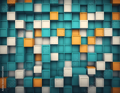 Abstract cube pattern teal, white, and orange