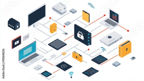 Wallpaper Mural Detailed Representation of a Secure Network Infrastructure with Modern Digital Components Torontodigital.ca