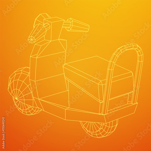 Delivery scooter for lifestyle design courier. Business express delivery concept. Wireframe low poly mesh vector illustration