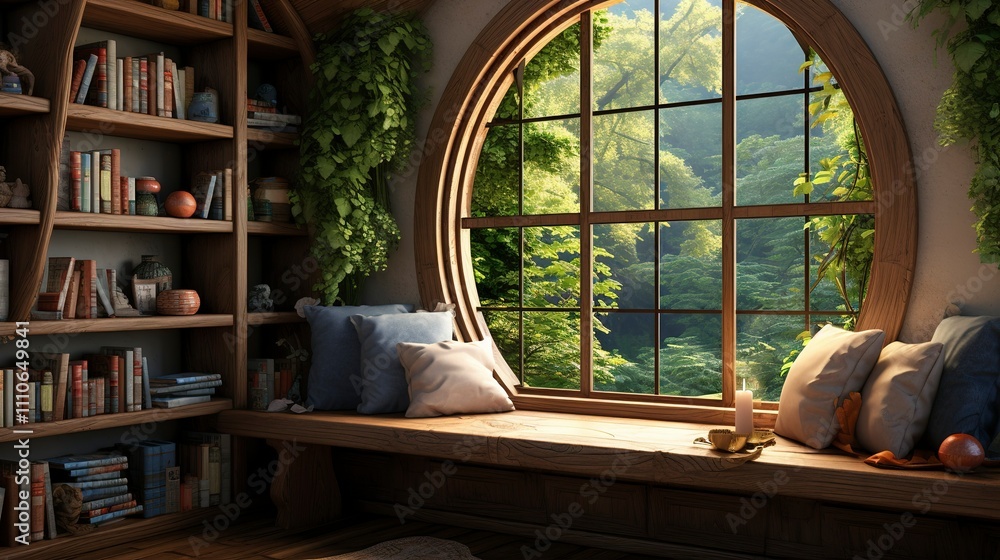A photo of a cozy reading nook with a built-in window A photo of a cozy reading nook with a built-in window