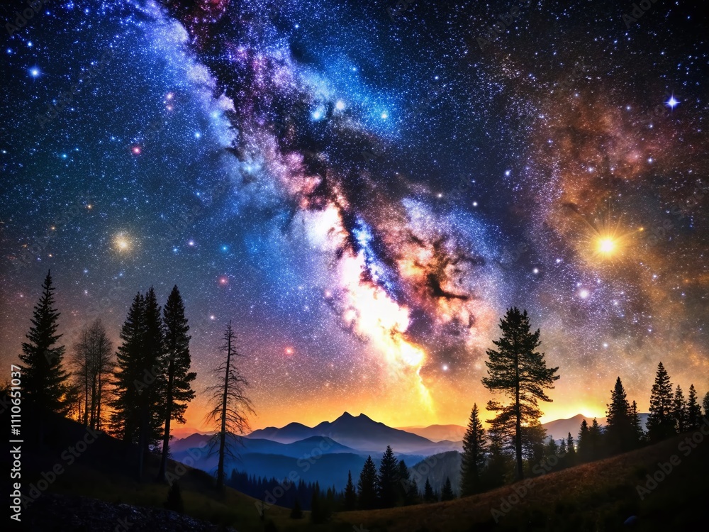 Captivating Night Sky Silhouette with Stars and Space Dust: A Majestic Universe Scene Perfect for Your Creative Projects Captivating Night Sky Silhouette with Stars and Space Dust: A Majestic Universe Scene Perfect for Your Creative Projects