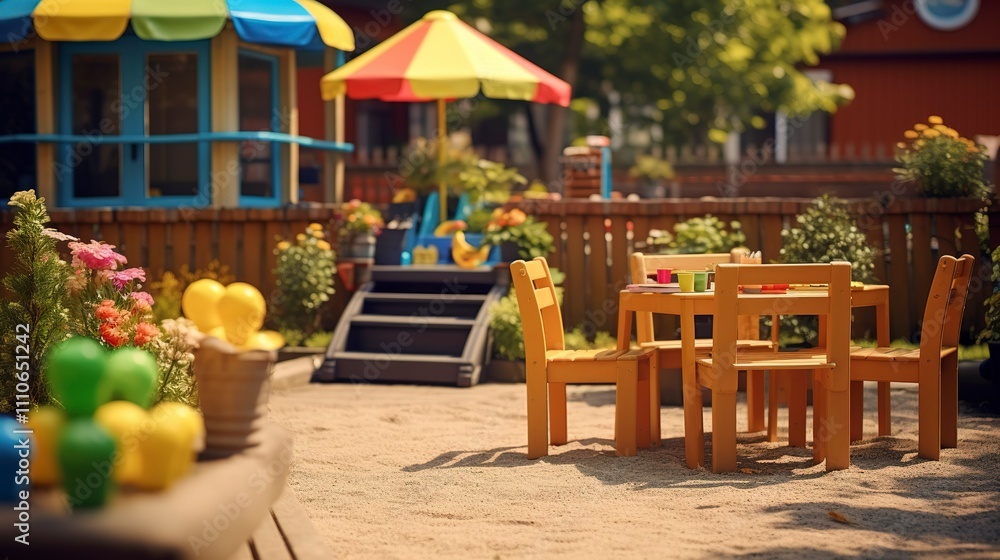 Obraz premium A photo of a daycare outdoor area with a sandbox.