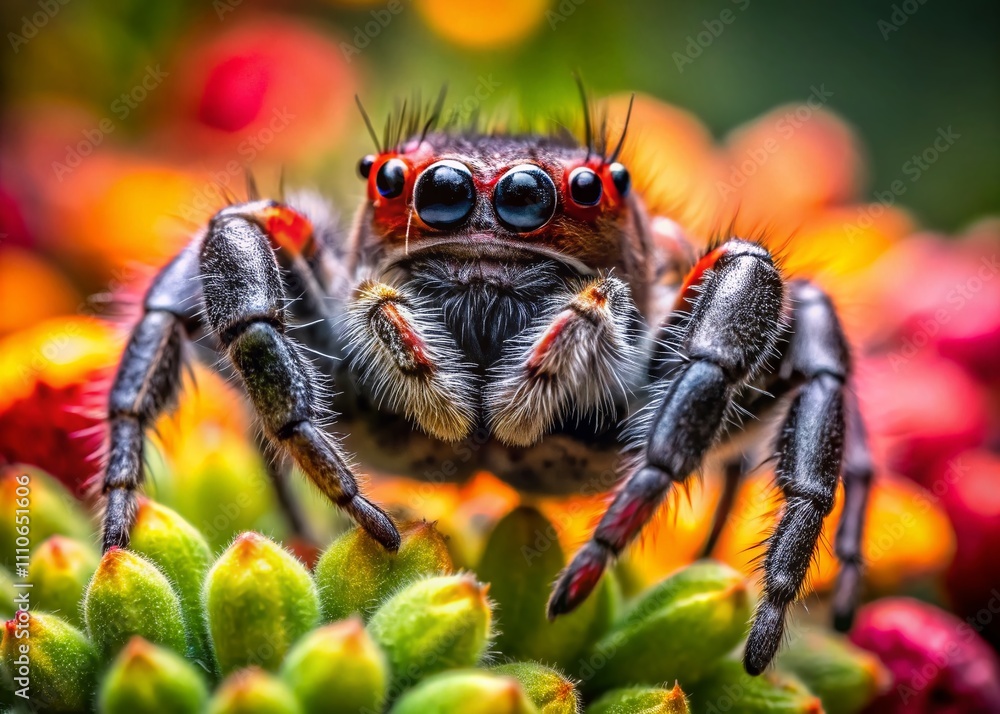 Captivating Panoramic View of a Black and Red Jumping Spider in Its Natural Habitat with Vibrant Surroundings and Detailed Textures for Nature Photography Enthusiasts Captivating Panoramic View of a Black and Red Jumping Spider in Its Natural Habitat with Vibrant Surroundings and Detailed Textures for Nature Photography Enthusiasts