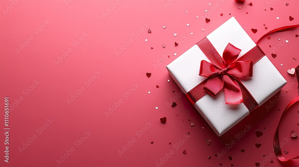 White Gift Box With Red Ribbon And Hearts White Gift Box With Red Ribbon And Hearts