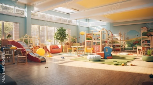 A photo of a daycare facility with an indoor space