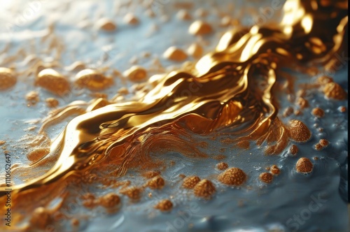 Abstract Gold Liquid Waves with Bubbles