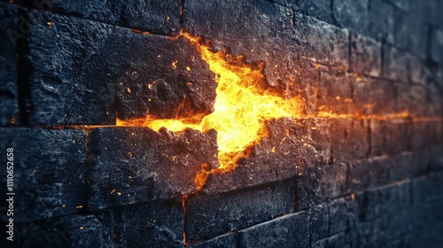 Modern Firewall System Blocking Unauthorized Access with Dramatic Lava Effect on Brick Wall