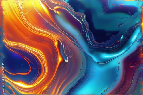 Abstract Gold Liquid Waves with Bubbles