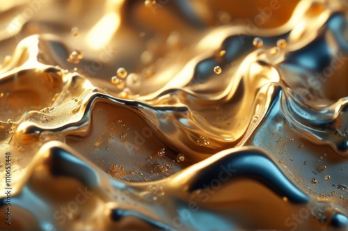 Abstract Gold Liquid Waves with Bubbles