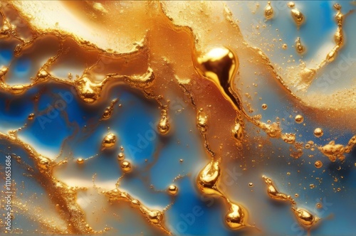 Abstract Gold Liquid Waves with Bubbles