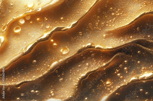 Abstract Gold Liquid Waves with Bubbles