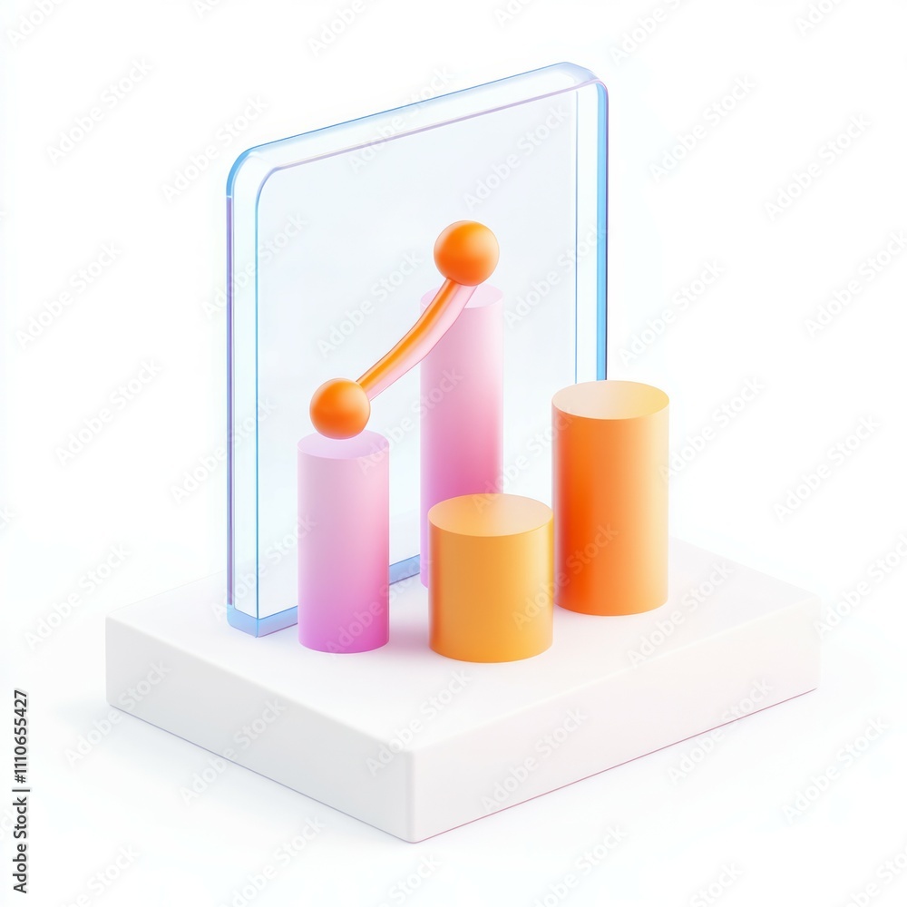 3D minimalist chart finance growth icon on a clean white background 3D minimalist chart finance growth icon on a clean white background