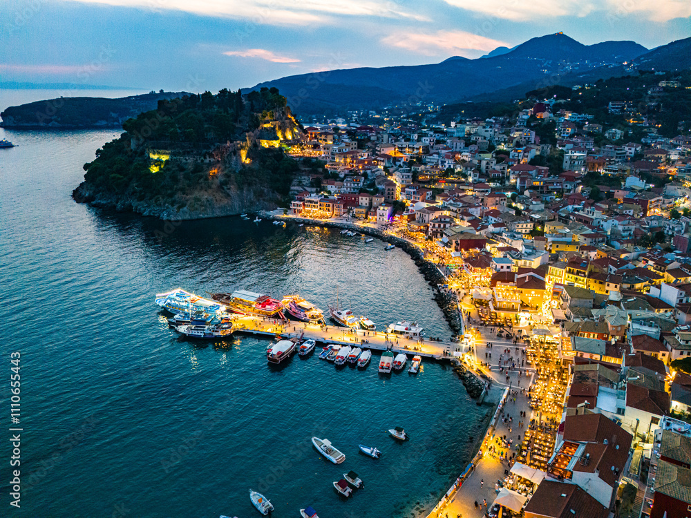 Fototapeta premium Aerial view of Parga, in the region of Preveza in Epirus, Greece