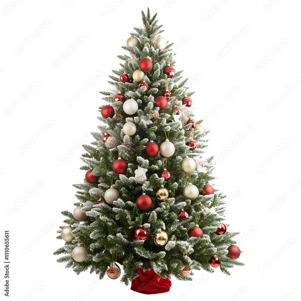 Decorated Christmas Tree with Red and White Decorations - Festive Holiday Tree Photograph Decorated Christmas Tree with Red and White Decorations - Festive Holiday Tree Photograph
