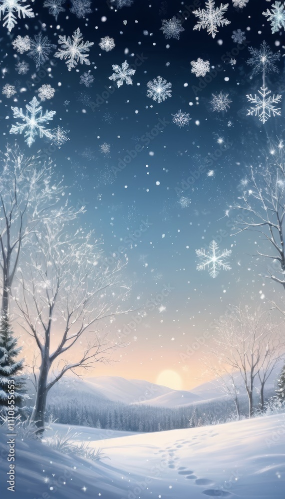 illustration of a snowy landscape illuminated in the morning with an almost magical light illustration of a snowy landscape illuminated in the morning with an almost magical light
