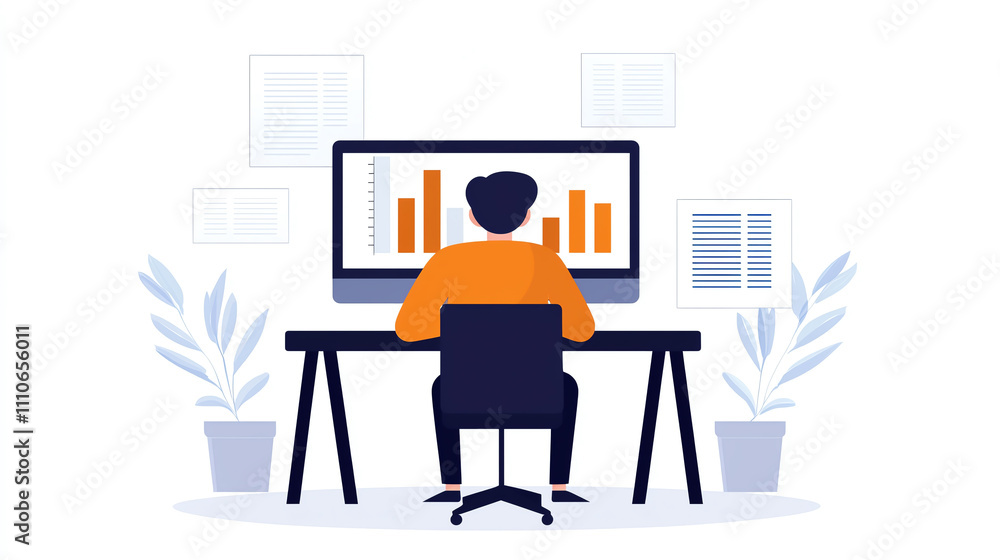 Working professional analyzing data on computer screen with charts Working professional analyzing data on computer screen with charts