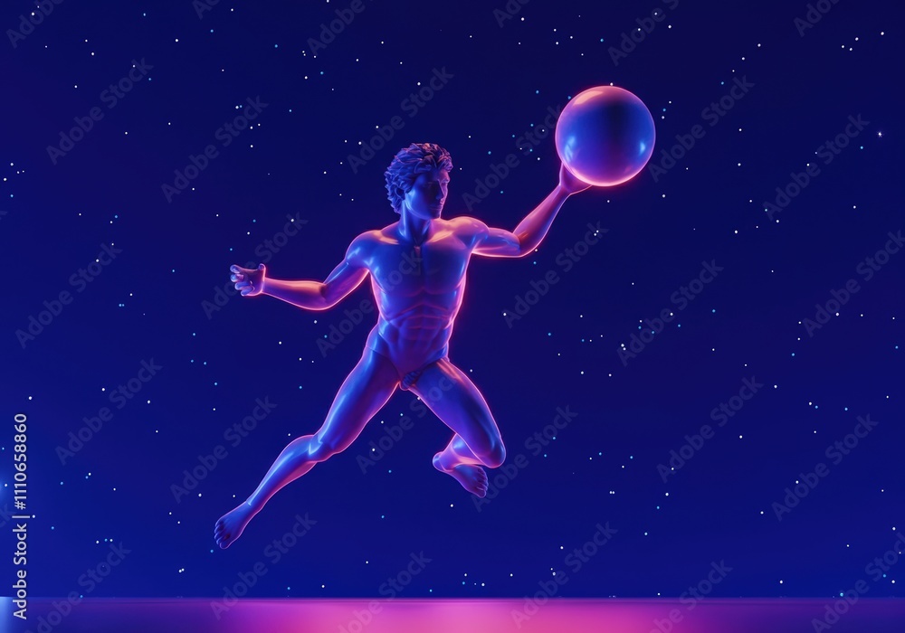 Neon God Leaping with Orb Neon God Leaping with Orb