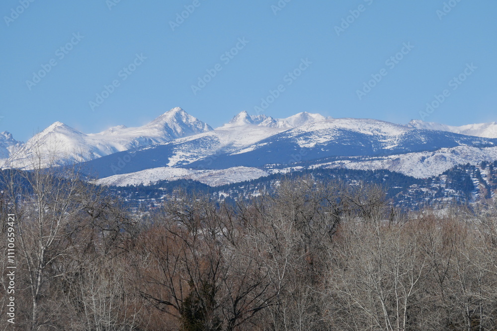 View of Rocky Mountain in winter, Boulder, Colorado View of Rocky Mountain in winter, Boulder, Colorado