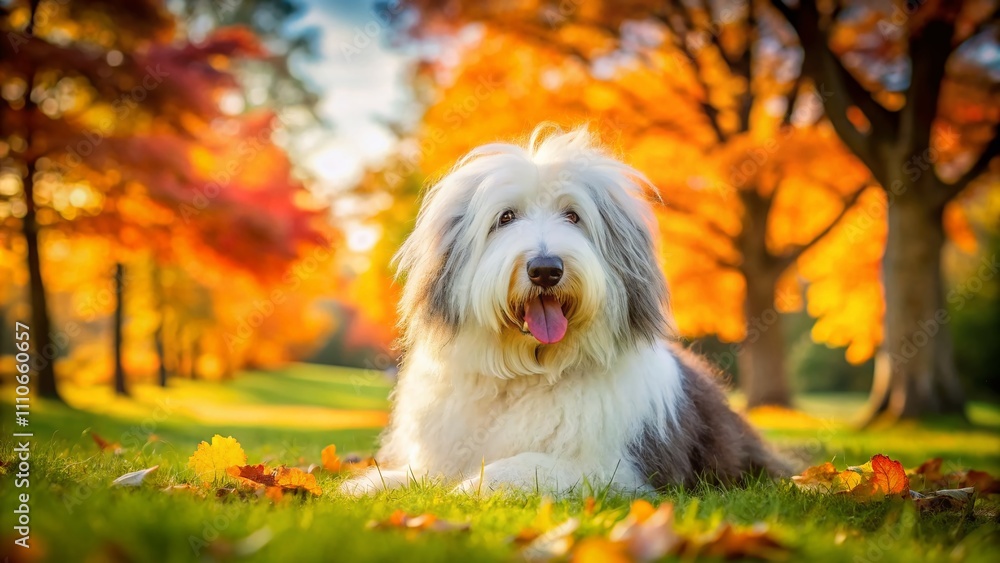 Charming Old English Sheepdog in a Scenic Outdoor Setting Captured with the Rule of Thirds Technique for a Perfect Balance in Composition Charming Old English Sheepdog in a Scenic Outdoor Setting Captured with the Rule of Thirds Technique for a Perfect Balance in Composition
