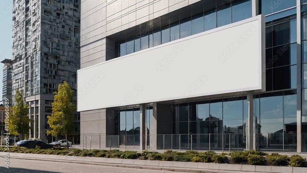 Blank white billboard on modern building facade in daylight, mockup for outdoor advertisement, High Resolution Blank white billboard on modern building facade in daylight, mockup for outdoor advertisement, High Resolution