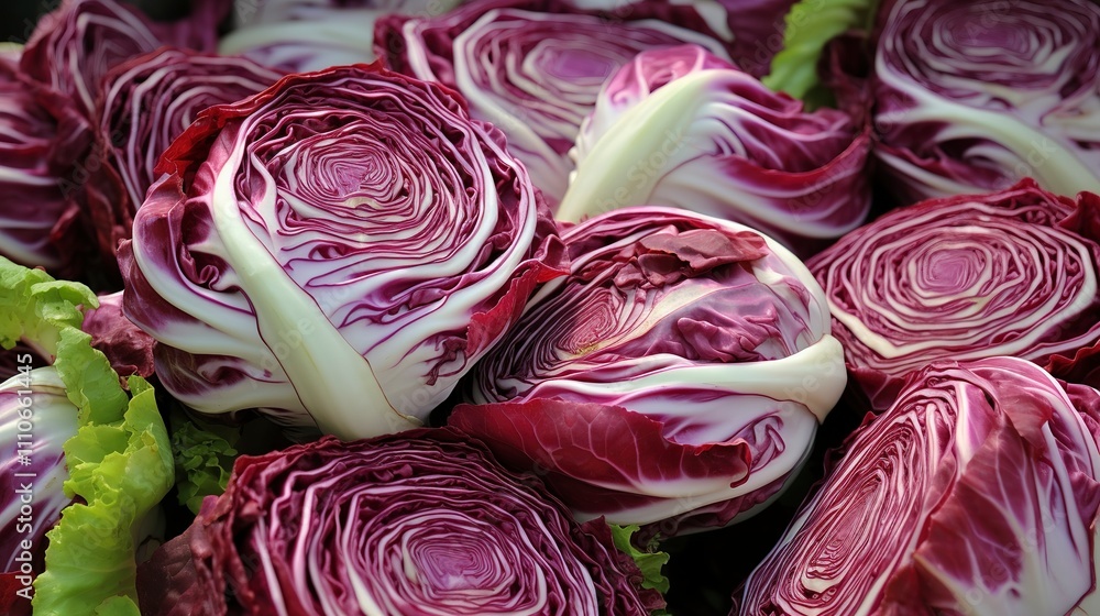 Fototapeta premium A photo of a display of colorful radicchio at the farm