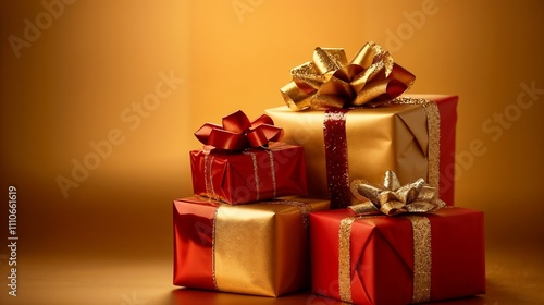 Wallpaper Mural Sophisticated Holiday Gift Stack in Red and Gold Theme Torontodigital.ca