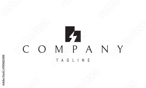 Vector logo with an abstract image of a building with lightning.