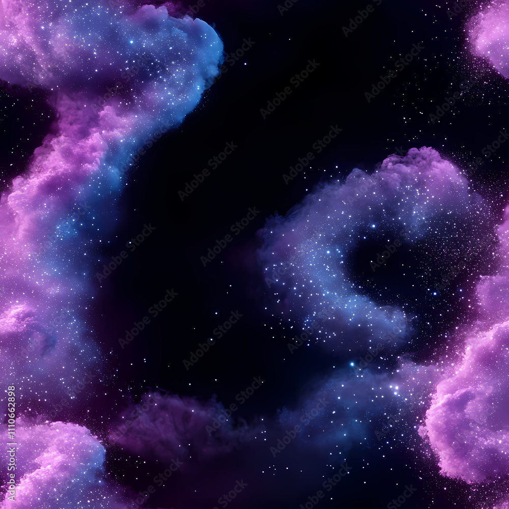 There is a gradient of blue and purple in the background, swirling white powder that has a blue glow. There is a gradient of blue and purple in the background, swirling white powder that has a blue glow.