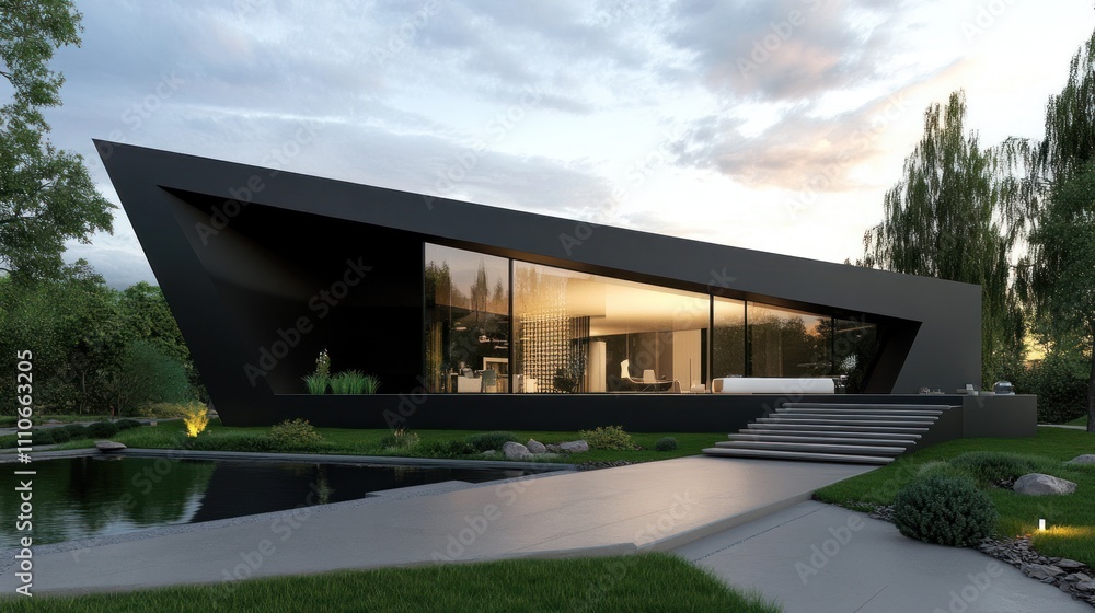 Modern Black House Architectural Design with Pond Modern Black House Architectural Design with Pond