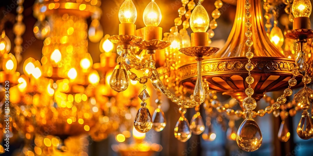 Close-Up of a Majestic Golden Chandelier Illuminating a Luxurious Room with Warm Light and Intricate Details, Perfect for Home Decor and Elegant Interiors Close-Up of a Majestic Golden Chandelier Illuminating a Luxurious Room with Warm Light and Intricate Details, Perfect for Home Decor and Elegant Interiors