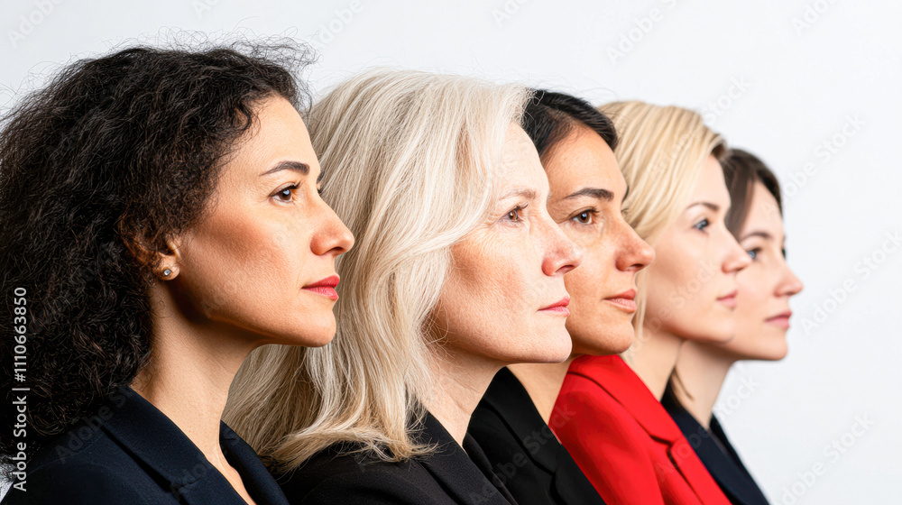 Empowered Women Standing Together Professional Studio Portrait Photography Neutral Background Side Profile Gender Equality Empowered Women Standing Together Professional Studio Portrait Photography Neutral Background Side Profile Gender Equality