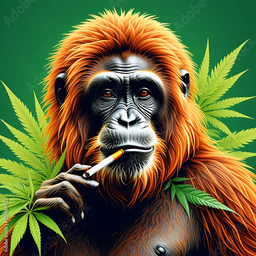 Rasta Orang Utan monkey ape As Animal smoking ganja weed illustration generative ai photo