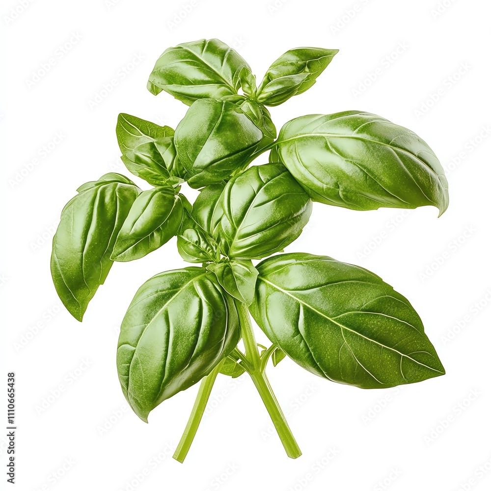 Fresh basil leaves on a white background for culinary use. Fresh basil leaves on a white background for culinary use.
