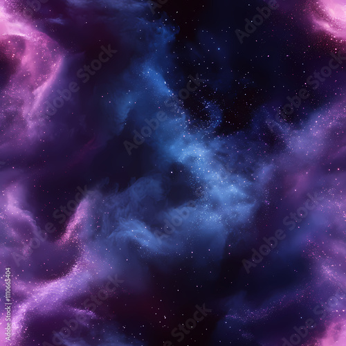 There is a gradient of blue and purple in the background, swirling white powder that has a blue glow.