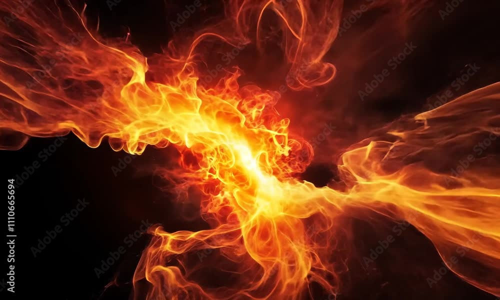 Dramatic fire and smoke effect glowing red and yellow colors exploding outwards with center space. Vivid and hot hell abstract or blazing fire background or wallpaper Dramatic fire and smoke effect glowing red and yellow colors exploding outwards with center space. Vivid and hot hell abstract or blazing fire background or wallpaper