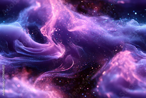 There is a gradient of blue and purple in the background, swirling white powder that has a blue glow.