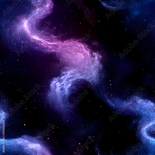 There is a gradient of blue and purple in the background, swirling white powder that has a blue glow.