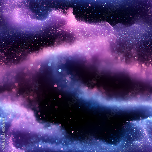 There is a gradient of blue and purple in the background, swirling white powder that has a blue glow.