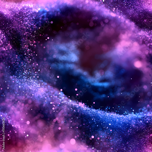 There is a gradient of blue and purple in the background, swirling white powder that has a blue glow.