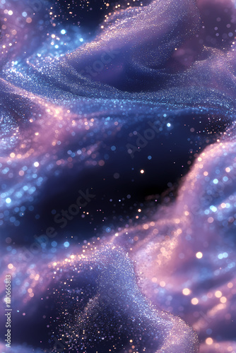 There is a gradient of blue and purple in the background, swirling white powder that has a blue glow.