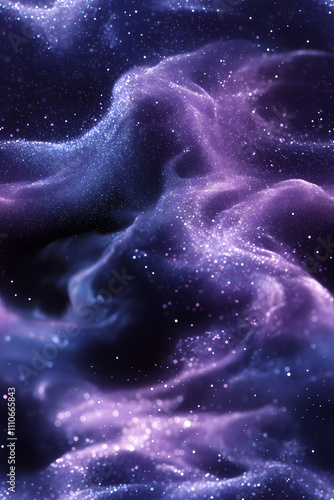 There is a gradient of blue and purple in the background, swirling white powder that has a blue glow.