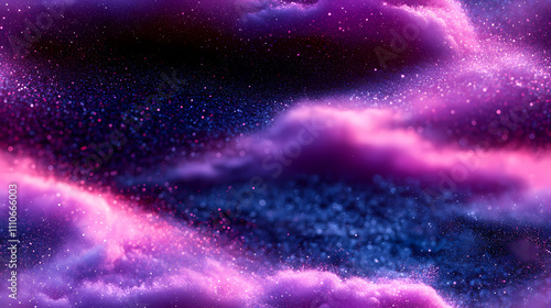 There is a gradient of blue and purple in the background, swirling white powder that has a blue glow.