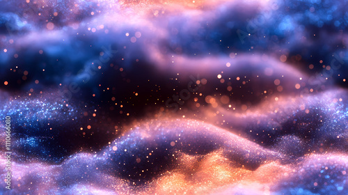 There is a gradient of blue and purple in the background, swirling white powder that has a blue glow.