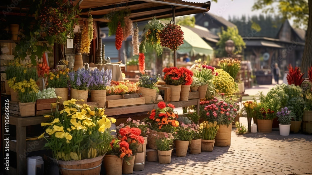 Fototapeta premium A photo of a farmers market stall with colorful flower