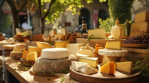 A photo of a farmers market stall with locally produce cheese
