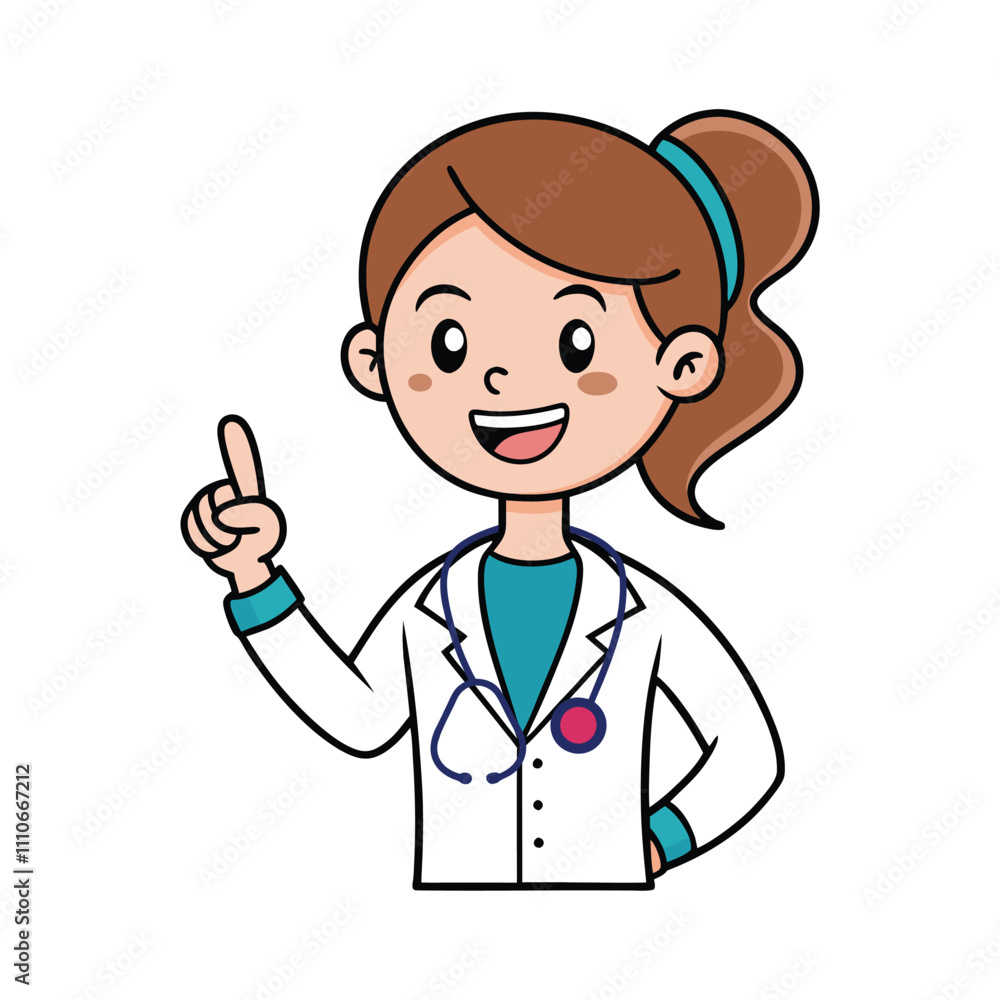 Cartoon Female Doctor Vector Illustration - Cheerful Healthcare Professional with Stethoscope for Medical Designs Cartoon Female Doctor Vector Illustration - Cheerful Healthcare Professional with Stethoscope for Medical Designs