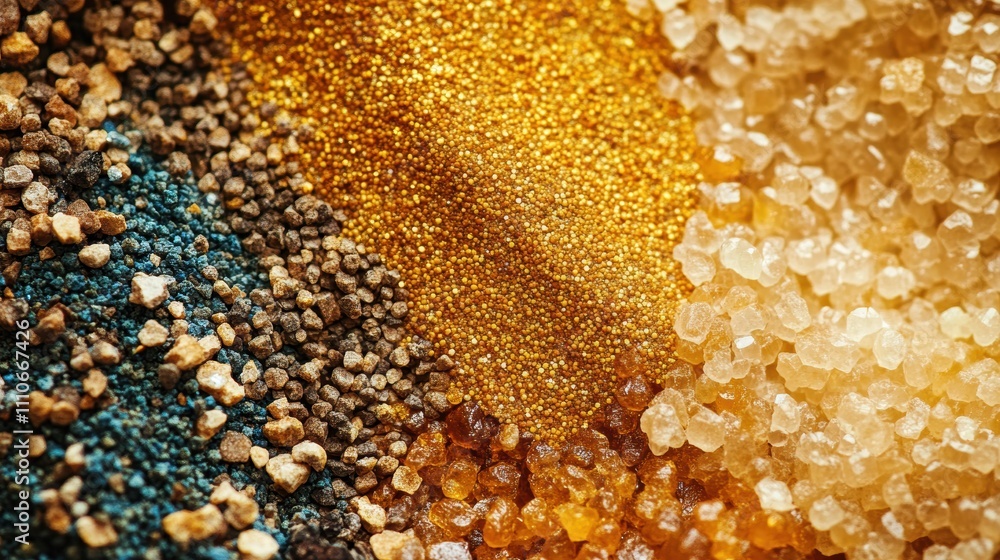 An intricate close-up of multi-colored sugar crystals showcases a vibrant spectrum ranging from deep blue and browns to bright orange and golden hues, highlighting textures and variations. An intricate close-up of multi-colored sugar crystals showcases a vibrant spectrum ranging from deep blue and browns to bright orange and golden hues, highlighting textures and variations.