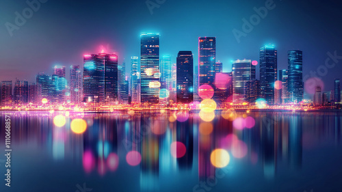 modern stylist digital light building with shiny neon light effect, abstract ultra modern light effect of cityscape featuring sleek modern architecture illuminated by vibrant neon lights.