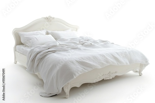 Elegant White Wooden Bed with Crisp Bedding photo