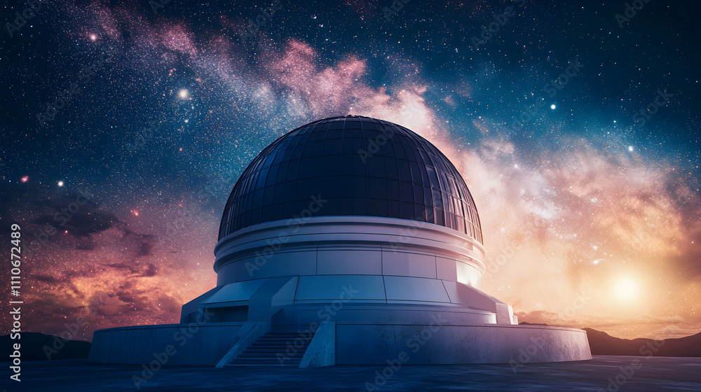 Majestic observatory silhouetted against a breathtaking night sky, showcasing the Milky Way and distant stars. A captivating scene of astronomical exploration. Majestic observatory silhouetted against a breathtaking night sky, showcasing the Milky Way and distant stars. A captivating scene of astronomical exploration.